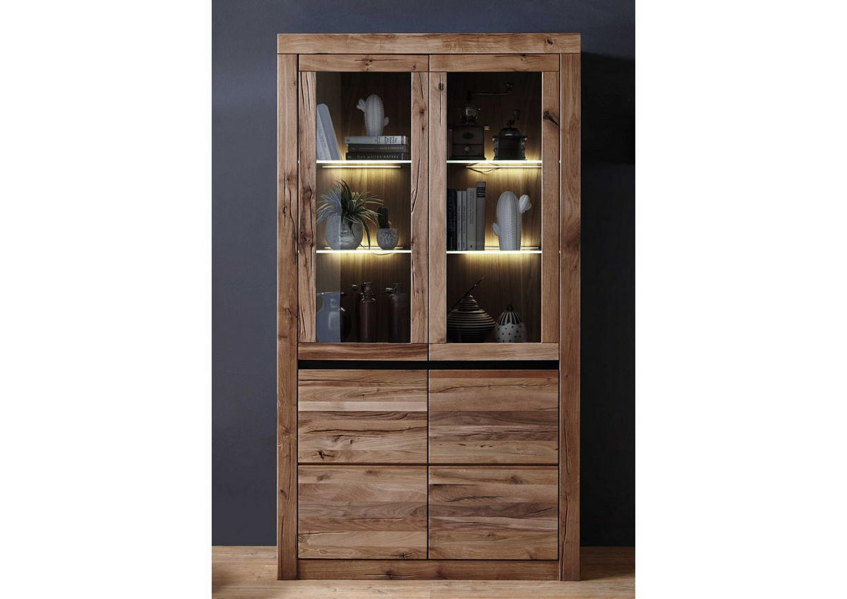 VITRINE Wild-/Zerreiche 105x42x190 Tabacco brown geölt MONTREUX #301 - Braun, Holz (105/190/42cm) - Massivmoebel24