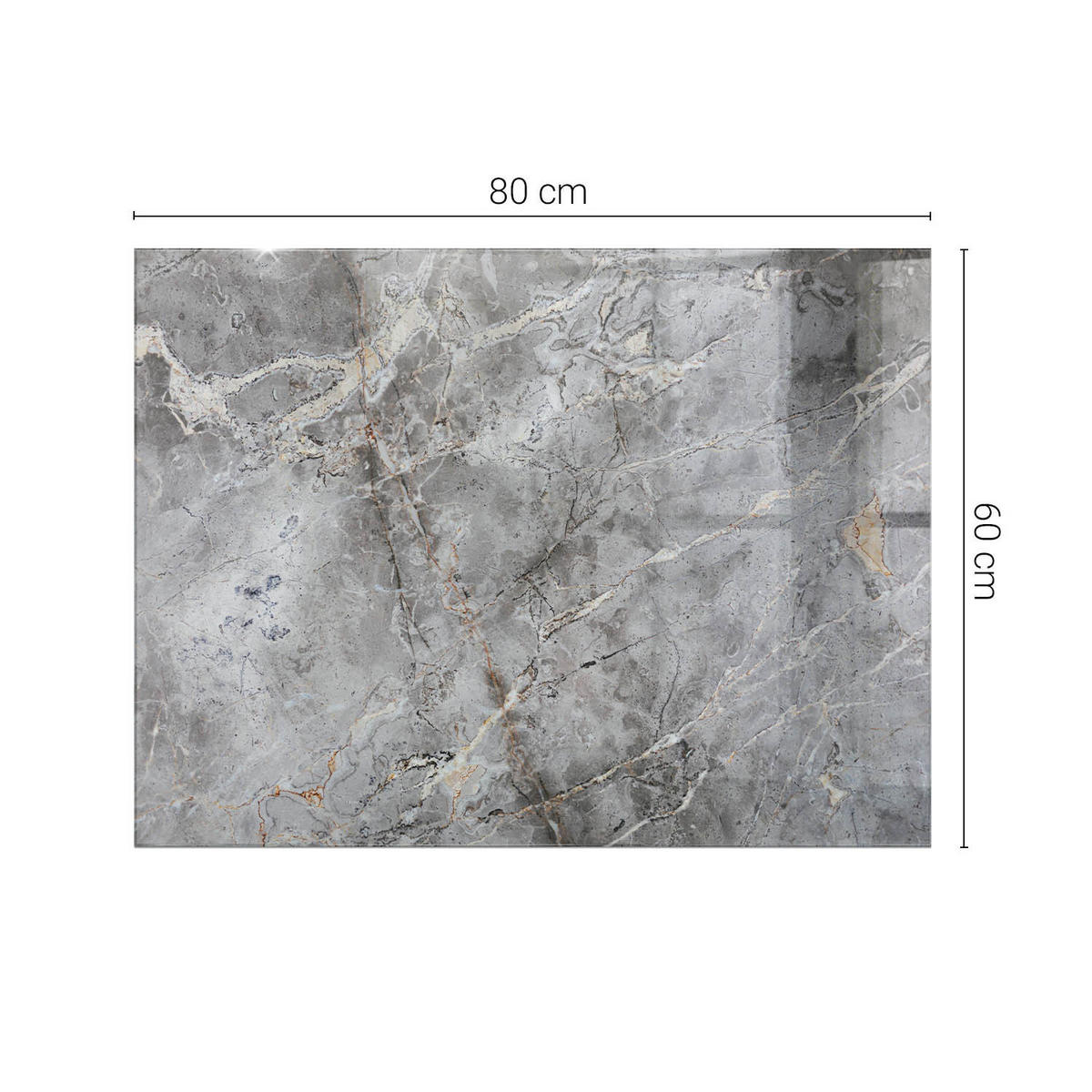 TISCHPLATTE 80x60 cm Naturmarmor Optik - Silberfarben/Schwarz, Glas (80/60/0.4cm) - TULUP