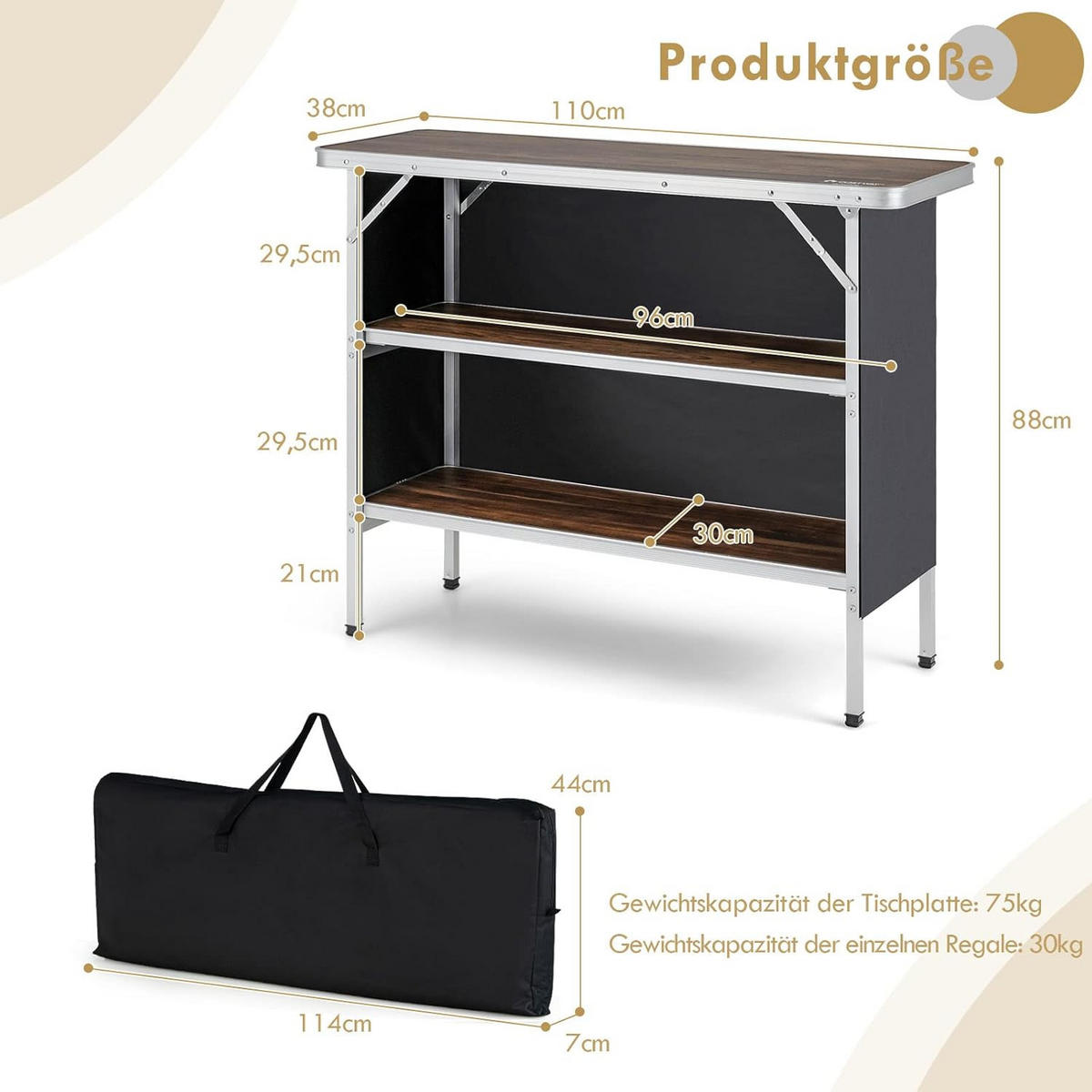 CAMPINGSCHRANK Kaffee - Braun, Holzwerkstoff (38/110/88cm) - COSTWAY