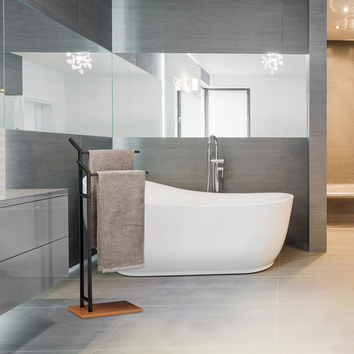 HANDTUCHSTÄNDER - Schwarz, Holzwerkstoff/Metall (40/88/20cm) - Relaxdays