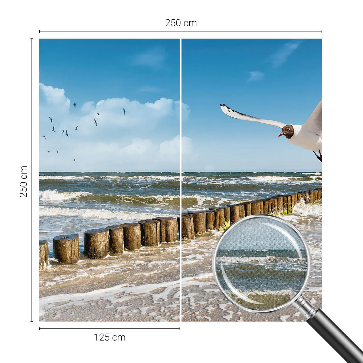 FOTOTAPETE 250x250 cm - Küstenlandschaft - Blau, Textil (250/250cm) - Wallfluent