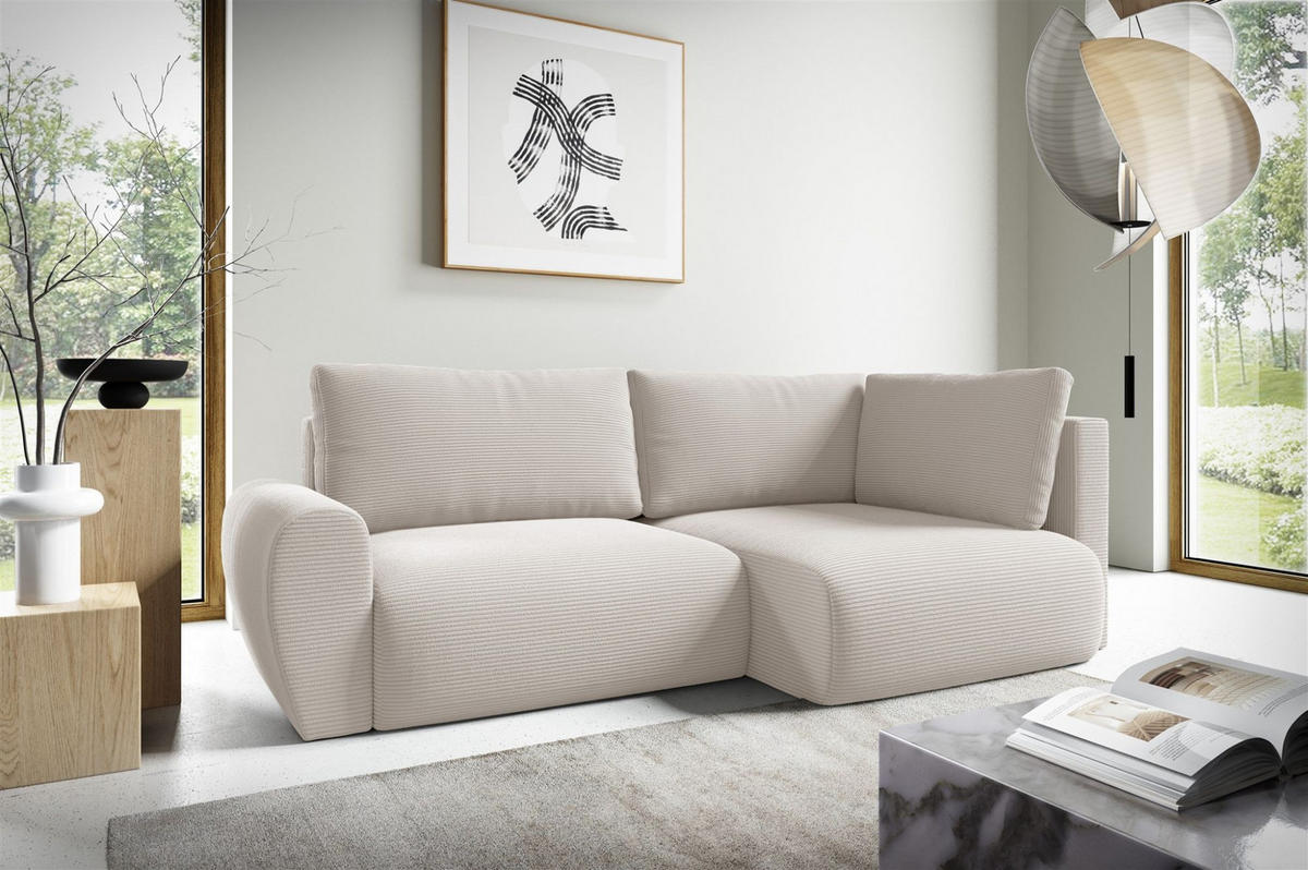 ECKSOFA Galan Mini Mit Schlaffunktion - Weiß, Holzwerkstoff/Textil (153/241cm) - Fun Möbel