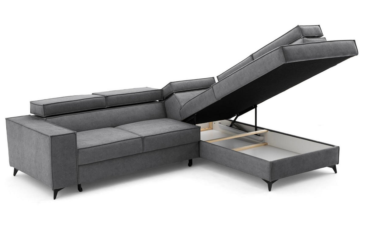 ECKSOFA PURE L Rechts mit Schlaffunktion 127x199 Velours Grau - Schwarz/Grau, Holz/Textil (204/281cm) - Muffo