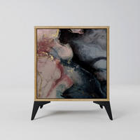 SIDEBOARD GILDED SWIRLS, Eichefarben, 57,5x42x70,5 cm, Schwarze Metall-Sternfüße - Eichefarben/Multicolor, Holzwerkstoff/Metall (57.5/70.5/42cm) - SpaceRebels