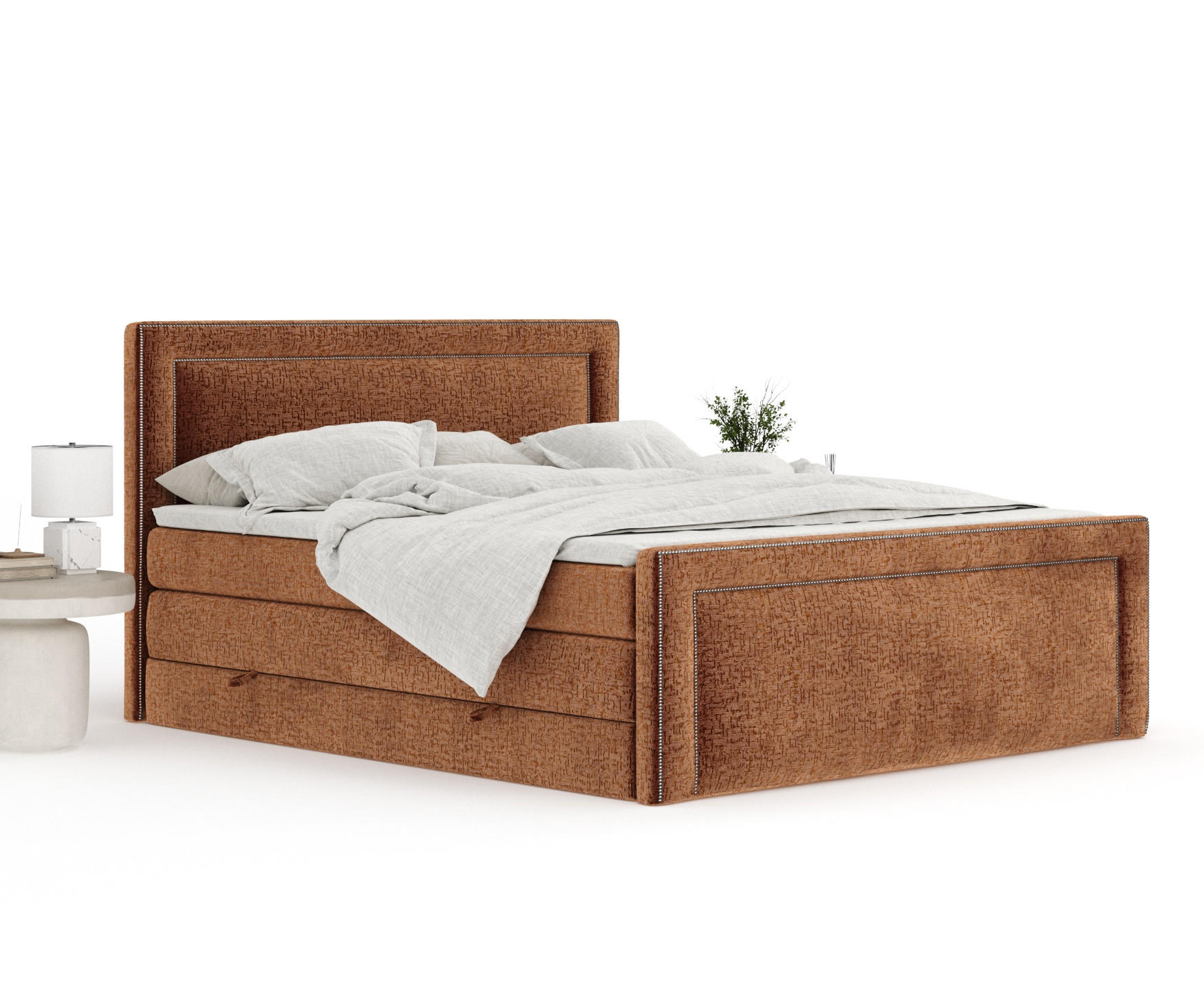 Thumbnail - Maison de Reve Boxspringbett, Kupfer, Textil, Buche, Kiefer, H2, 7-Zonen, Höhe ca. 40 cm, 140x200 cm, Handmade in Europe...