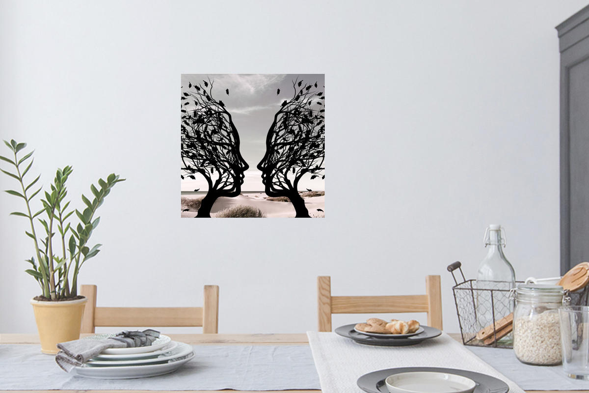 WANDTATTOO Strand - Meer - Menschen - Baum - Moderne Kunst 50x50 cm - Hellgrau, Kunststoff (50/50/0.1cm) - MuchoWow