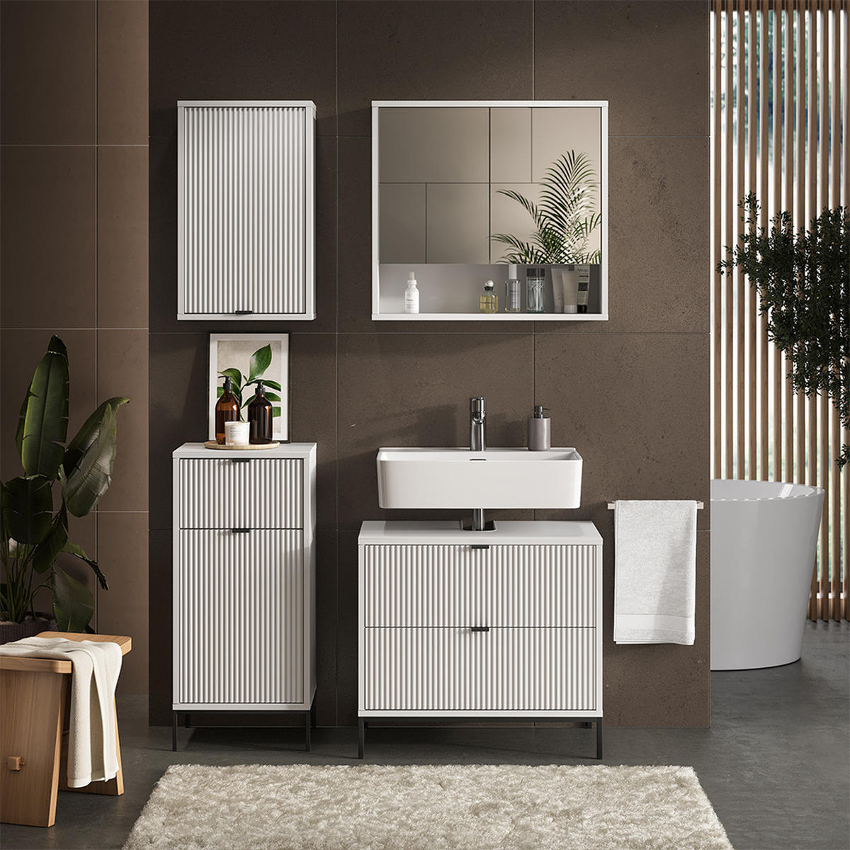 BADMÖBEL-SET Eliza Weiß 4 Teile - Weiß, Holzwerkstoff (70/63/45.1cm) - Vicco