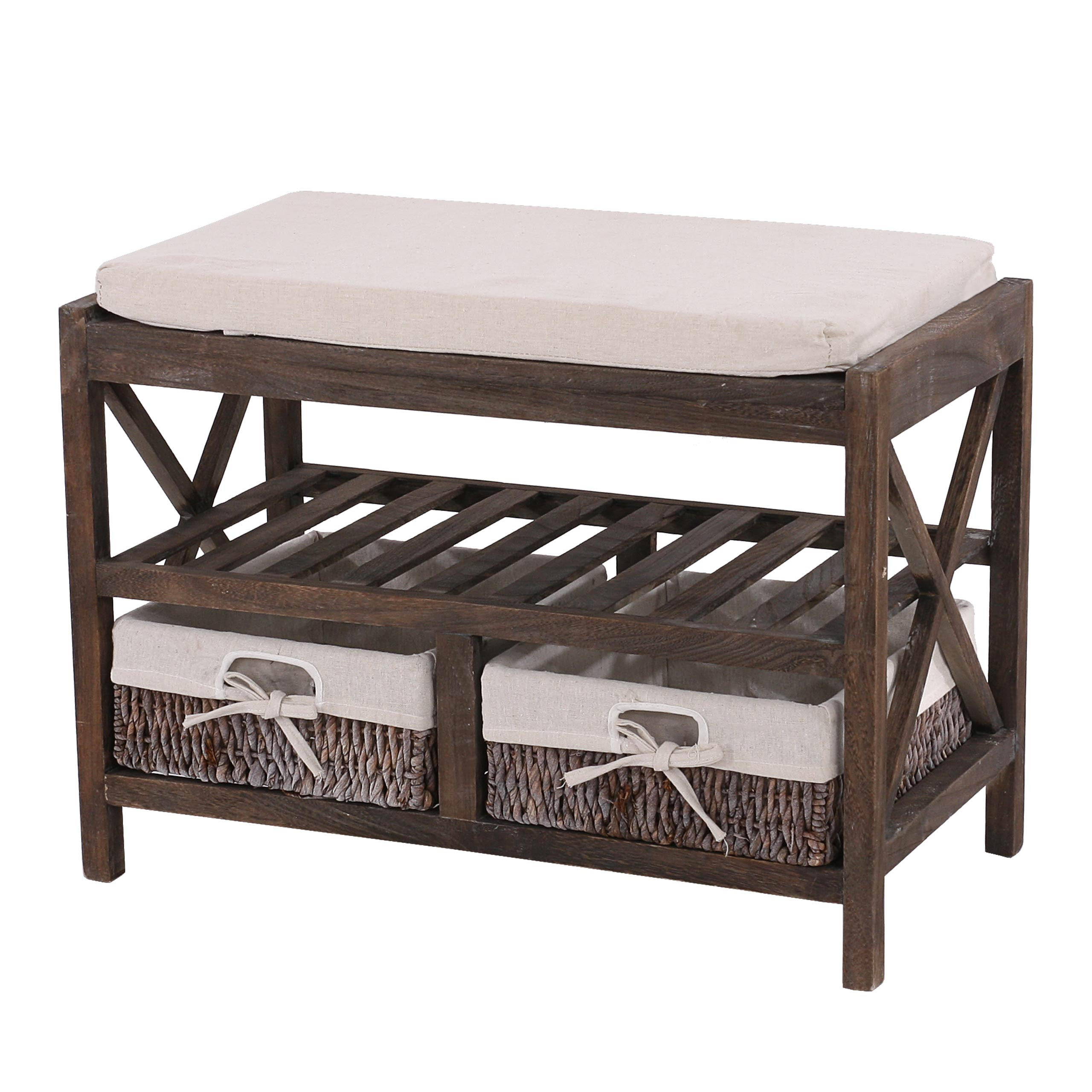 SCHUHREGAL SITZBANK Braun, Cremeweiß - Braun/Weiß, Holz (65/45/34cm) - MCW