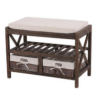 SCHUHREGAL SITZBANK Braun, Cremeweiß - Braun/Weiß, Holz (65/45/34cm) - MCW