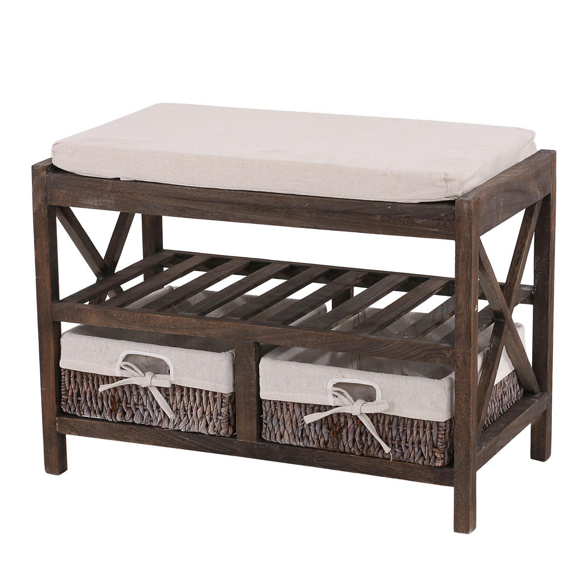 SCHUHREGAL SITZBANK Braun, Cremeweiß - Braun/Weiß, Holz (65/45/34cm) - MCW