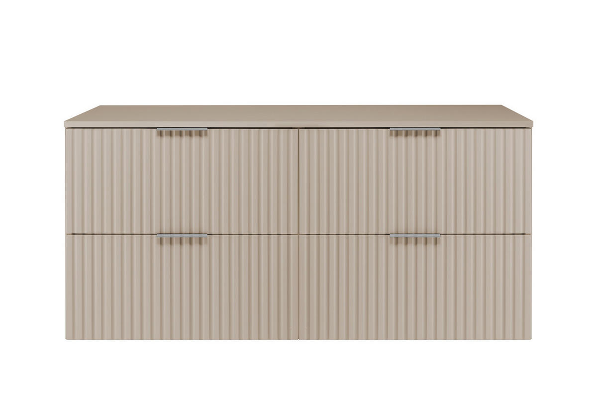 WASCHBECKUNTERSCHRANK, Kaschmir, 120 (2 x 60) x 57 x 46 cm, silberner Griff + Arbeitsplatte - Beige/Silberfarben, Holzwerkstoff (120/57/46cm) - 3XE LIVING