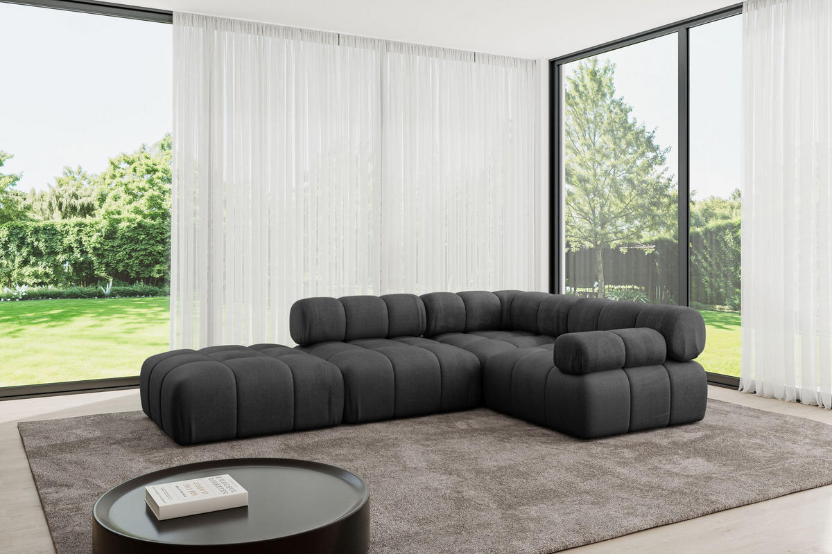 ECKSOFA modulares Sofa Felto-L1 - 285x190x70 cm Schwarz Velours - Schwarz, Holzwerkstoff/Textil (285/190cm) - ALTDECOR