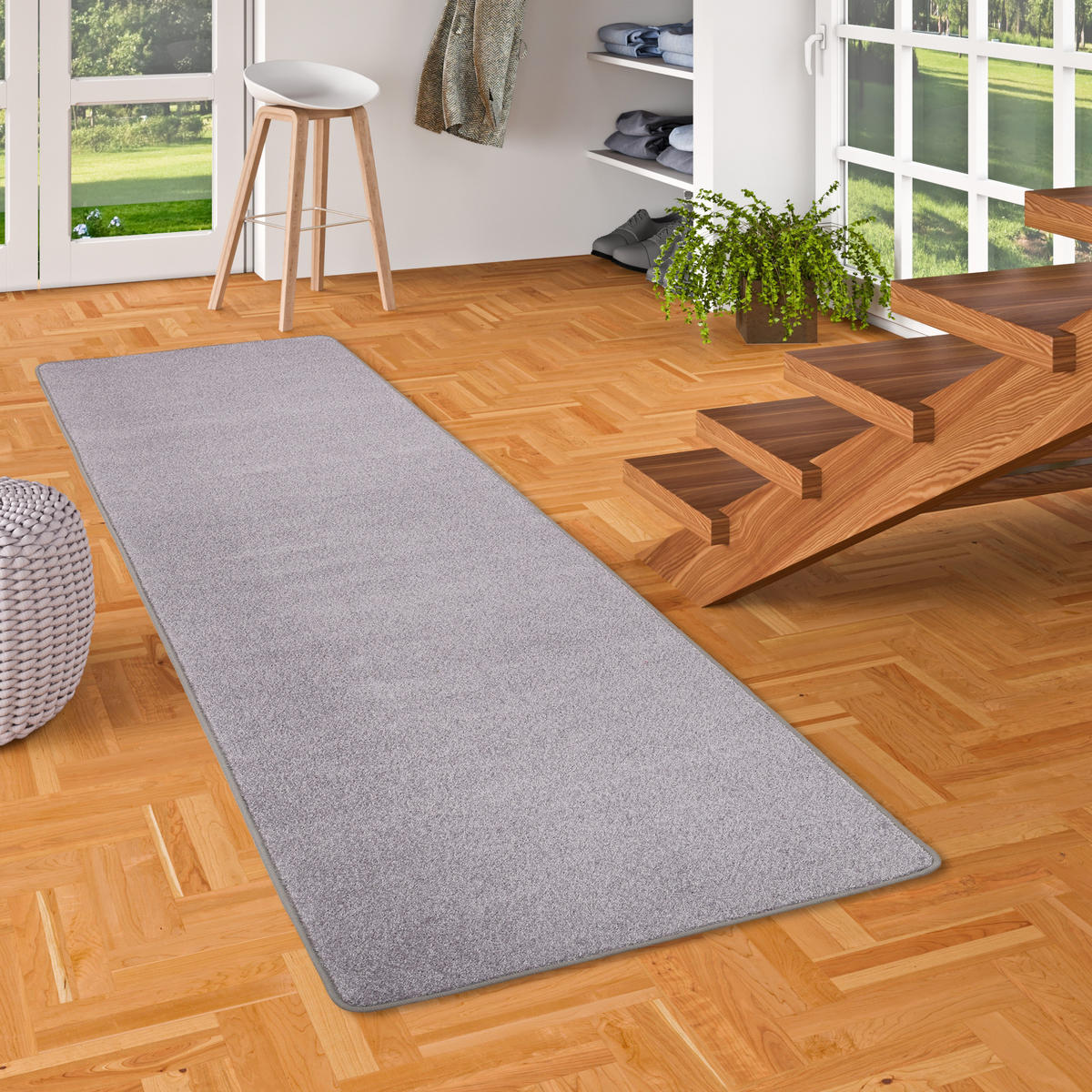 TREND VELOURS LÄUFER TEPPICH JOY - Grau, Textil (80/400cm) - Snapstyle