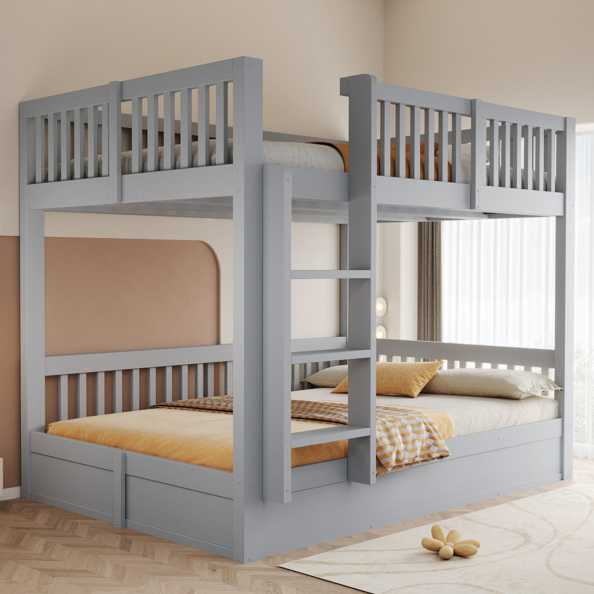 KINDER-ETAGENBETT 140*200 aus Massivholz mit Stauraum, Grau - Grau, Holz (140/200cm) - FLIEKS