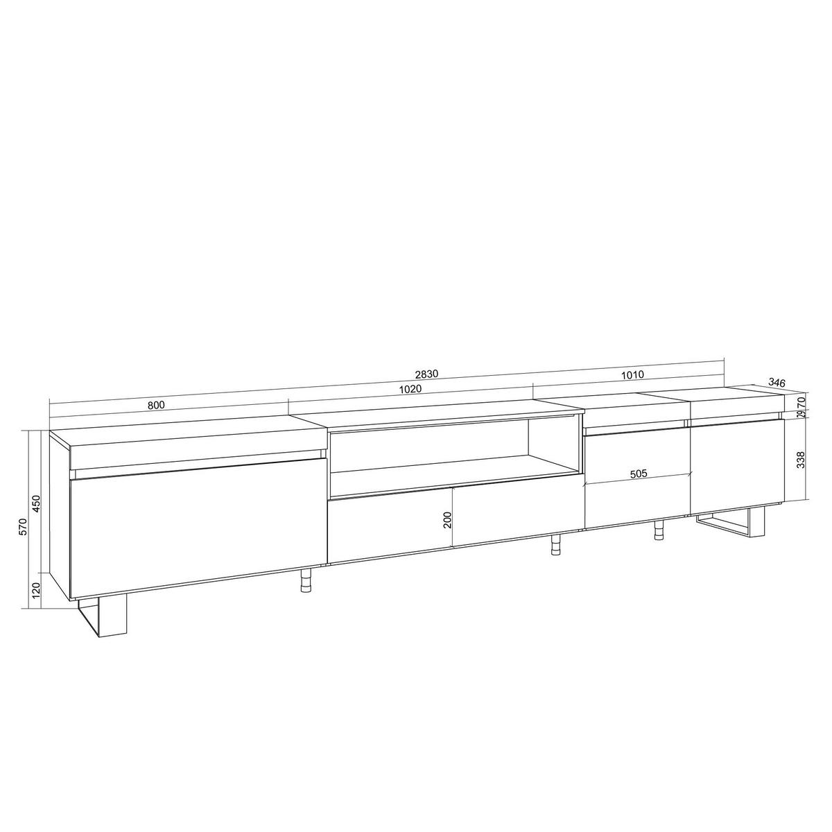 TV-SCHRANK, Lowboard, 288/35/57cm, eiche soft und weiß - Eichefarben, Holzwerkstoff (288/57/35cm) - Skraut Home