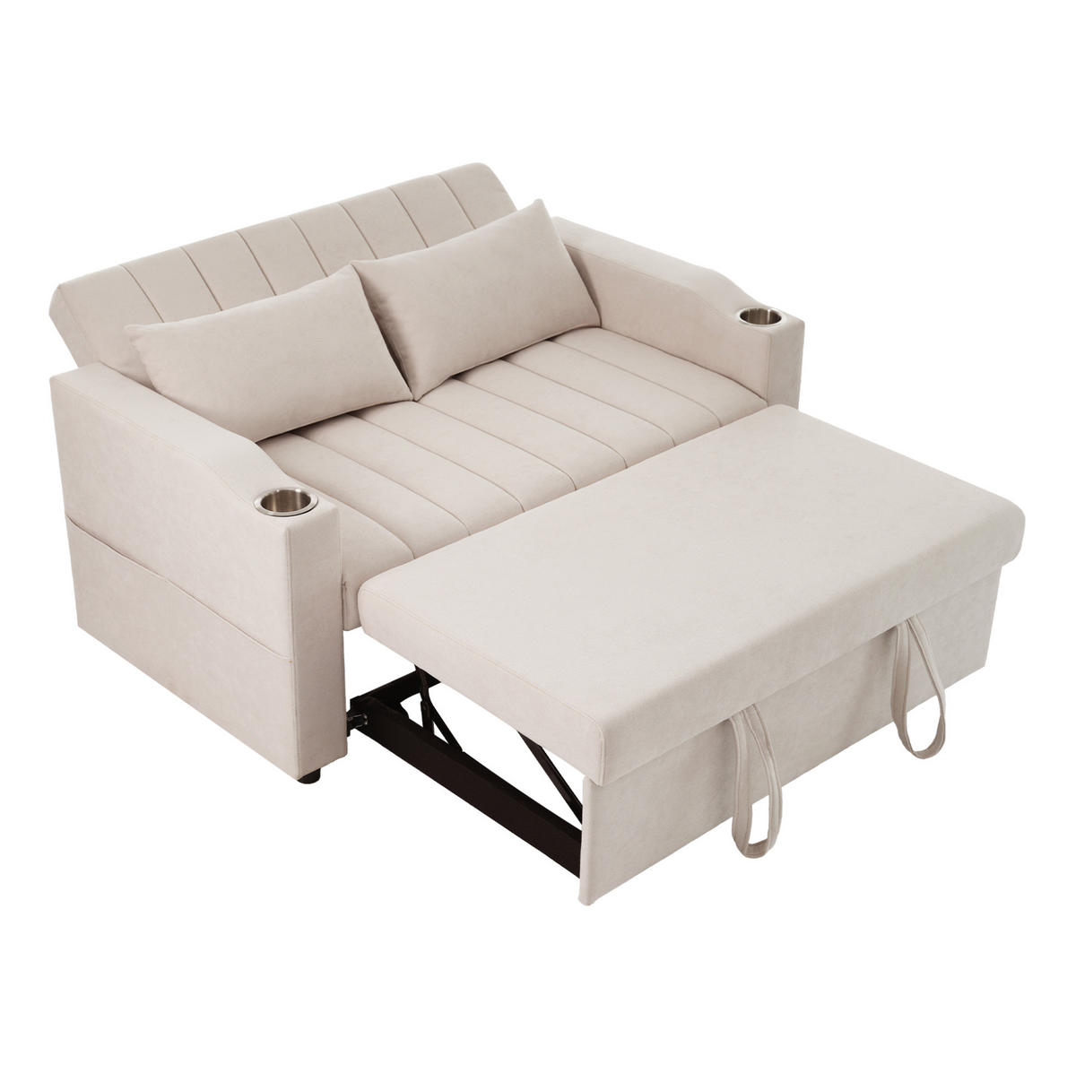 SCHLAFSOFA 136/162 cm in Beige – verstellbar mit Getränkehaltern - Beige, Textil (136/84/162cm) - BEAOK