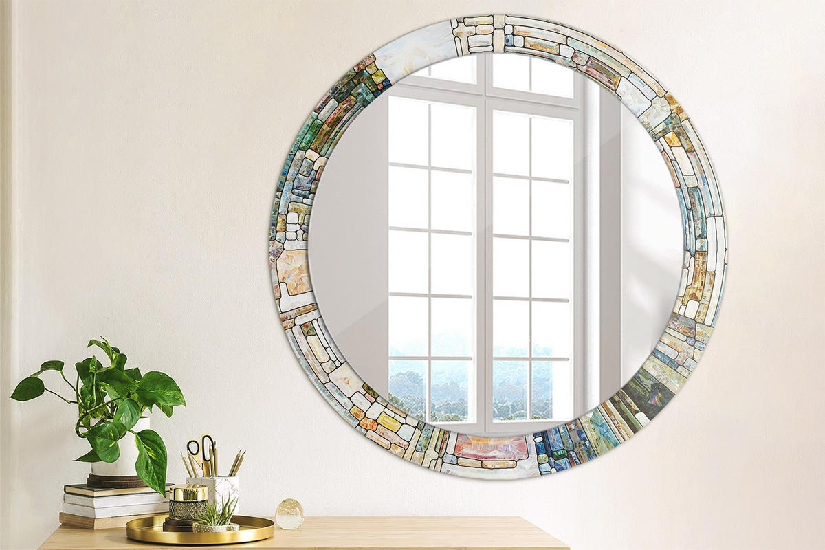 SPIEGEL Ø80 cm Rund mit Aufdruck - Perlmutt, Glas (80/80/0.4cm) - TULUP