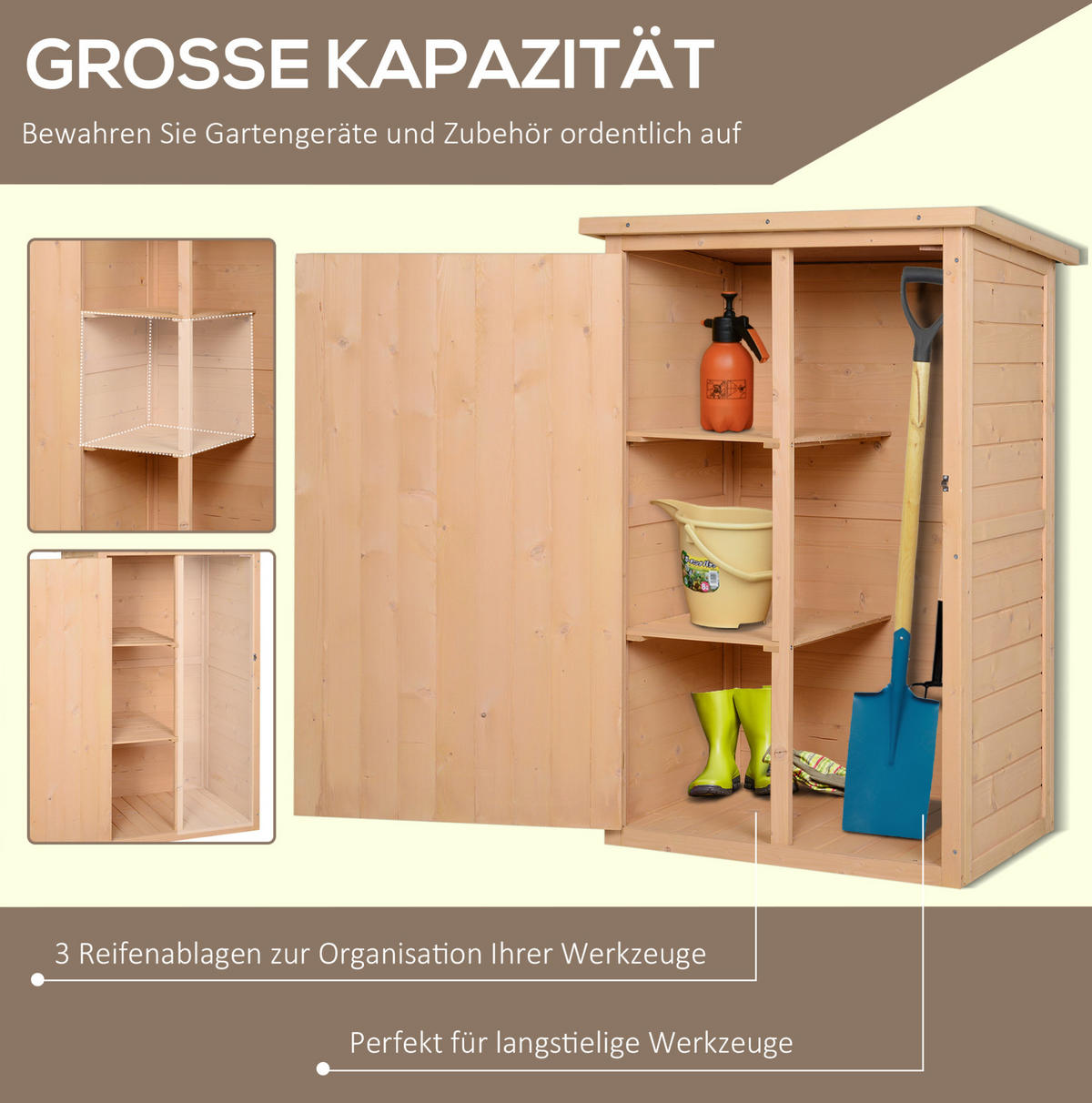 GARTENSCHRANK 75/56/115 cm mit 2 Innenböden und abschließbarer Tür, wetterfestes Holz, Naturholz - Naturfarben, Holz (56/115/75cm) - Redom