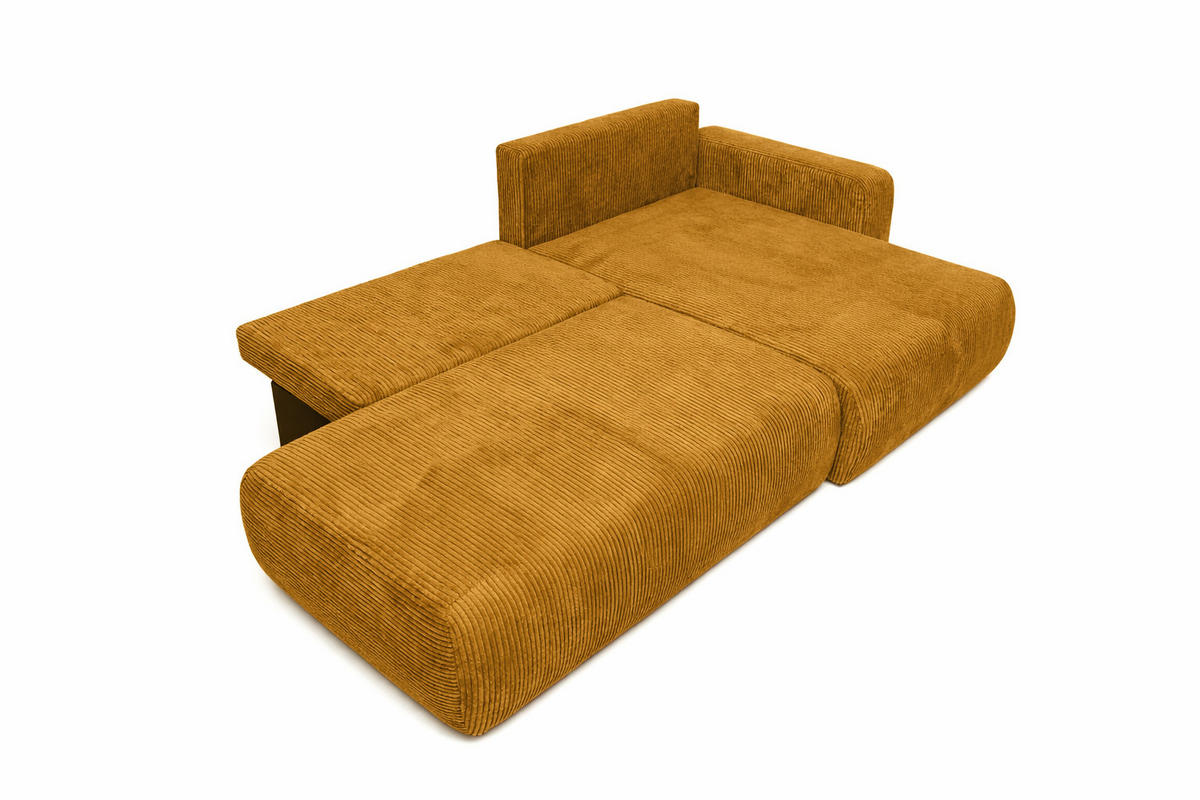 ECKSOFA Mit Schlaffunktion Und Bettkasten, Cordstoff Poso, Senffarbe, Rechts, OPEN XL - Gelb, Holz (262/145cm) - Kaiser Möbel