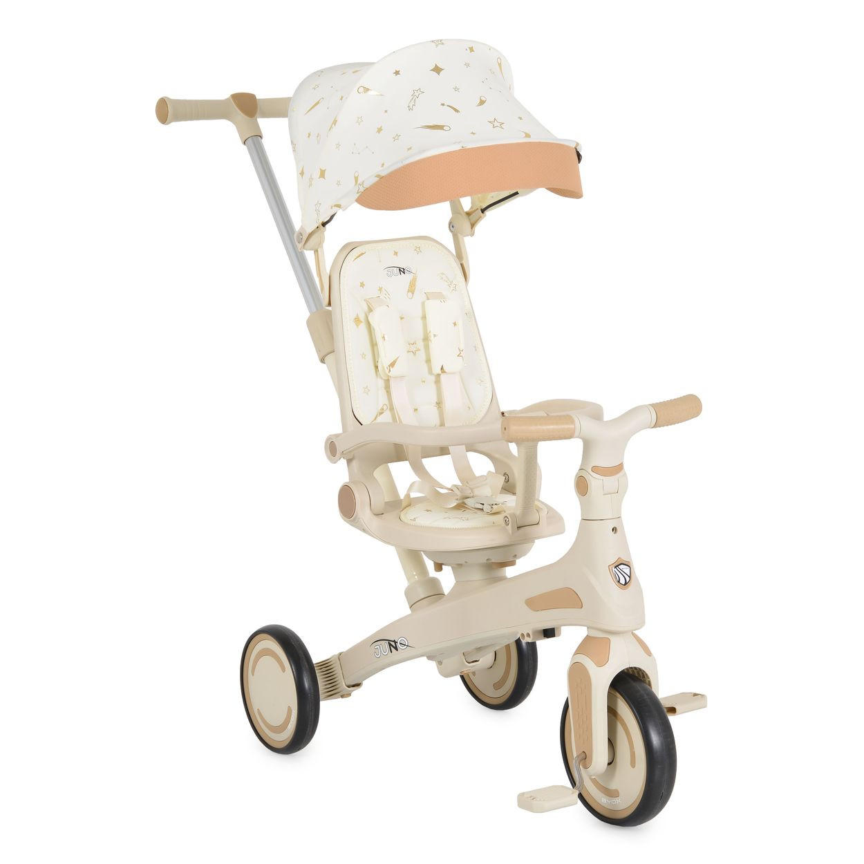 DREIRAD Juno 4 in 1 Laufrad weiß beige Schiebegriff Sitzdrehung Sonnendach - Beige, Metall (72/38/95cm)