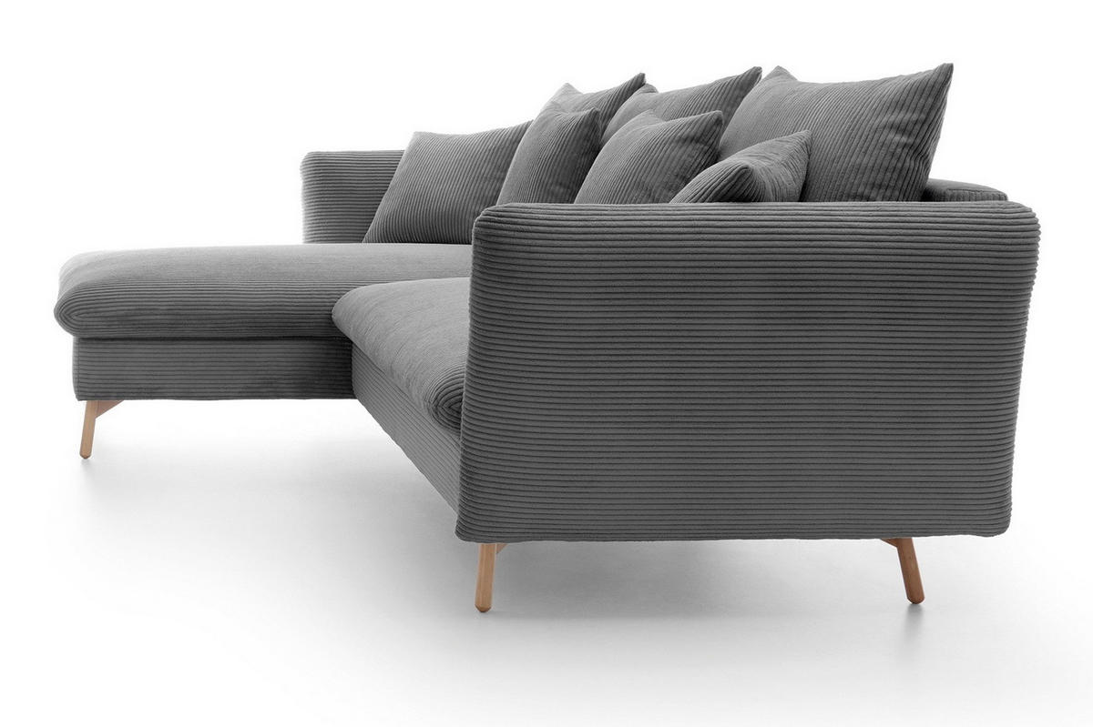 ECKSOFA Savona L-Form 260 cm, Cordstoff, Links, Grau - Grau, Holz (258/167cm) - Emporius