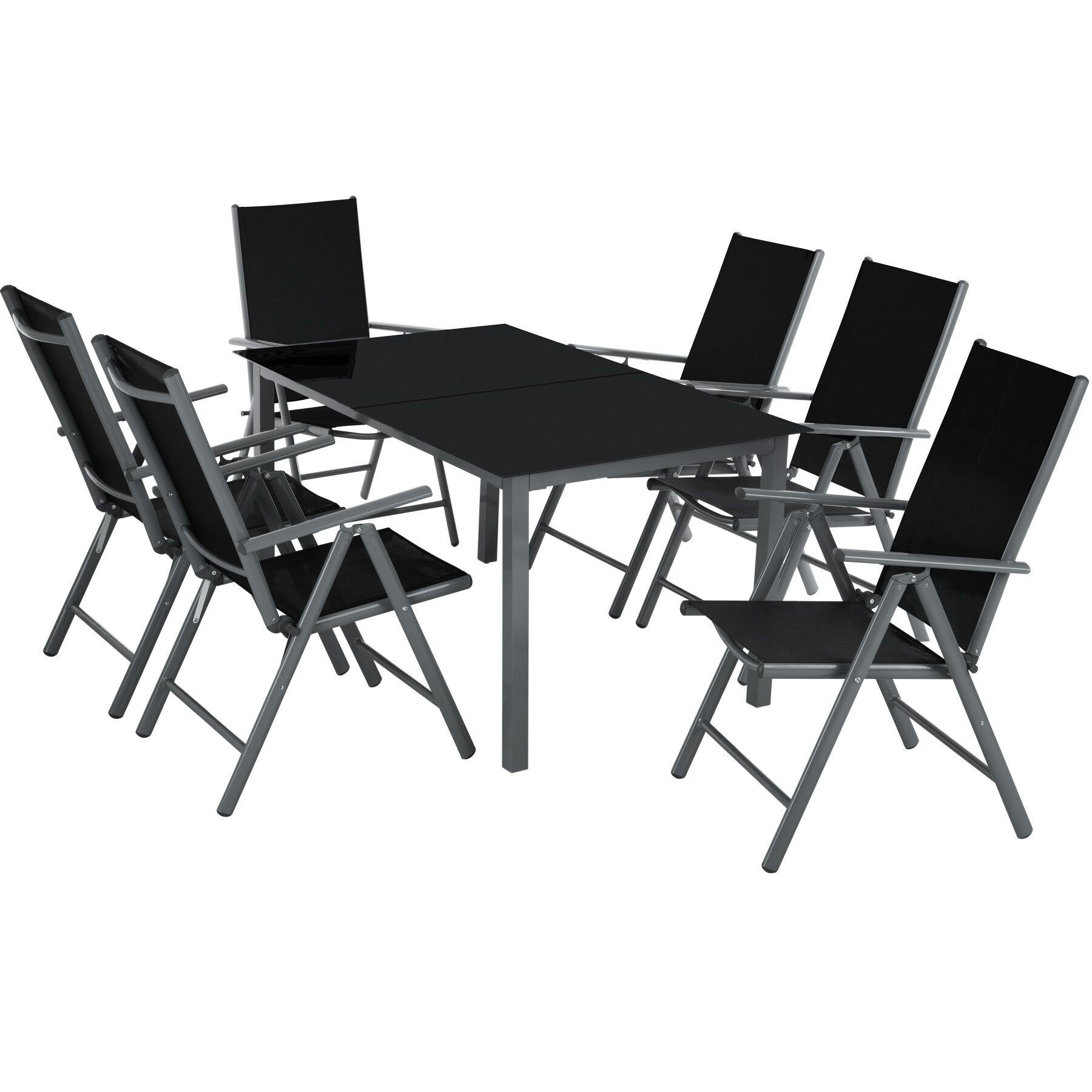 SITZGRUPPE Ercolano,Tisch mit Sicherheitsglasplatten und Ausgleichsschrauben,anthrazit - Anthrazit, Naturmaterialien/Kunststoff - tectake