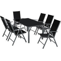 SITZGRUPPE Ercolano,Tisch mit Sicherheitsglasplatten und Ausgleichsschrauben,anthrazit - Anthrazit, Naturmaterialien/Kunststoff - tectake