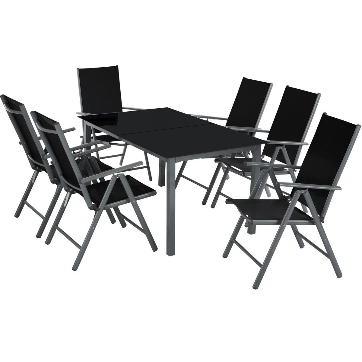 SITZGRUPPE Ercolano,Tisch mit Sicherheitsglasplatten und Ausgleichsschrauben,anthrazit - Anthrazit, Naturmaterialien/Kunststoff - tectake