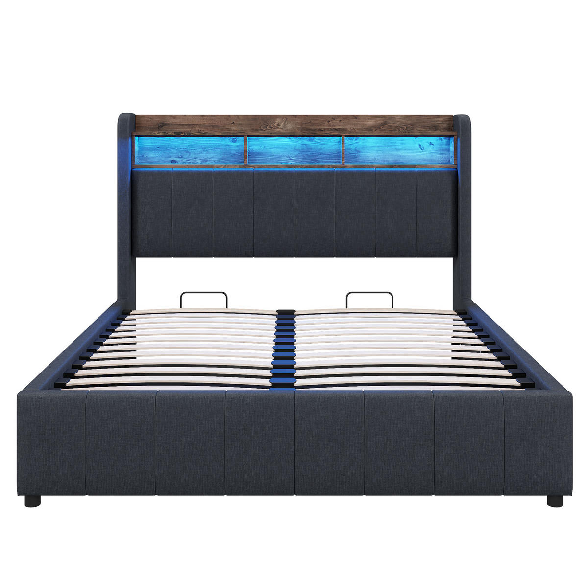 ČALÚNENÁ posteľ z ľanovej látky 140x200 cm sivá s LED osvetlením, USB a úložným priestorom - sivá, textil (140/200cm) - Modfu