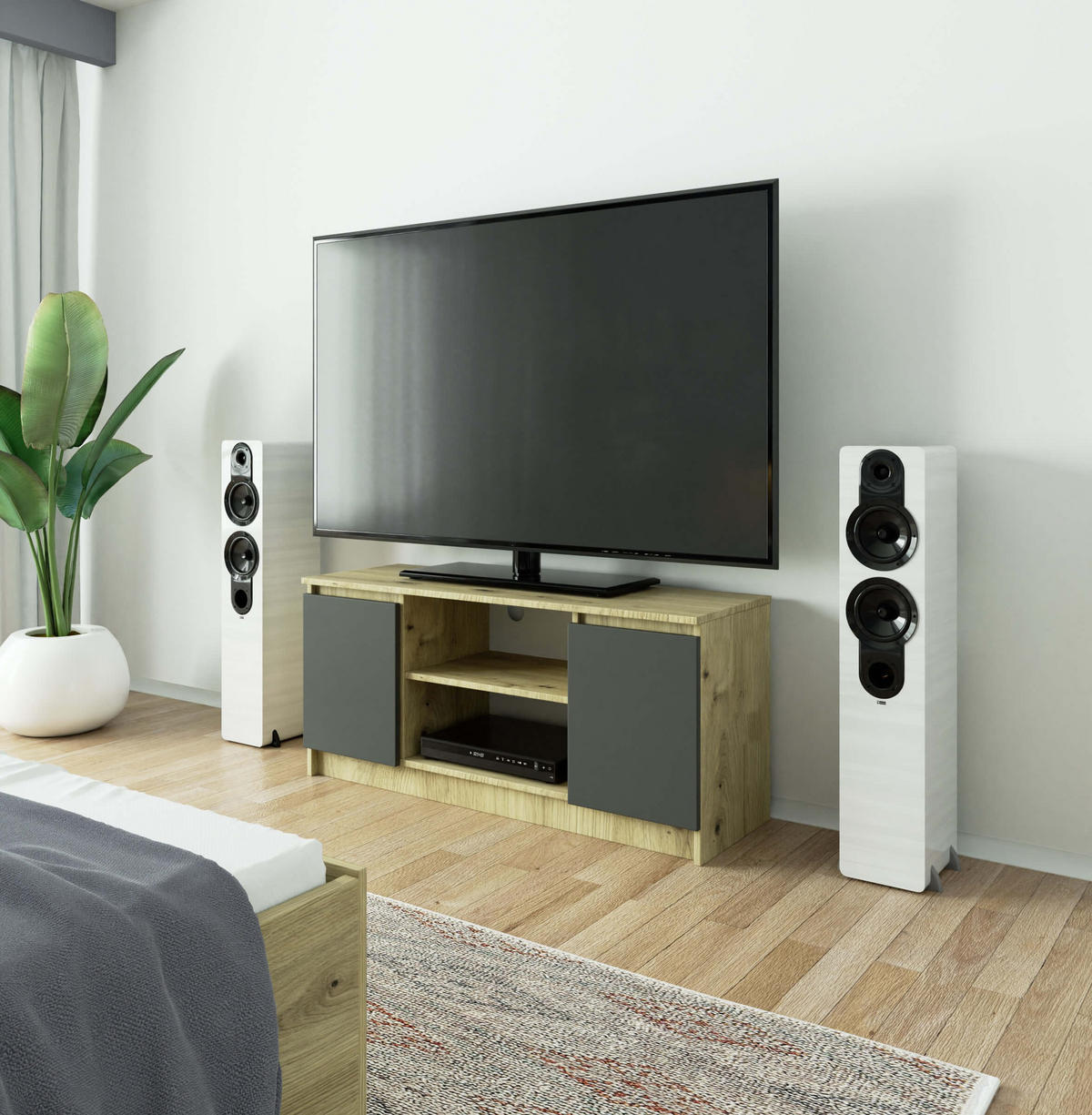 TV-ELEMENT Eiche Artisan, Grau 120x40x55 cm - Eiche Artisan/Grau, Holzwerkstoff (120/55/40cm) - Akord