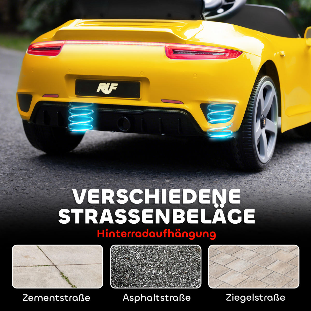 AUFSITZAUTO DE-06175 RUF GT lizenziert mit Fernbedienung Gelb - Gelb, Kunststoff/Metall (108/65.5/47cm) - ComfortXL