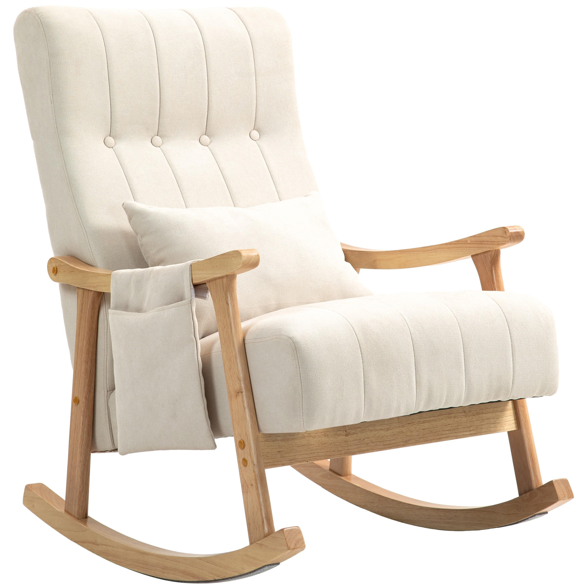 SCHAUKELSTUHL Beige mit Lendenkissen und Seitentasche - Beige, Textil (65/98/90cm) - Oxeza