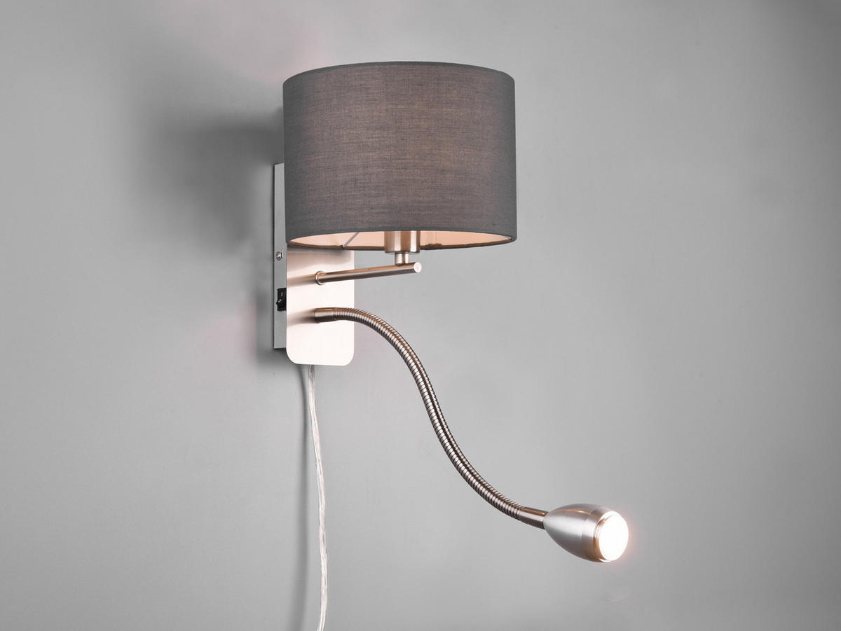 LED-WANDLAMPE Grau Höhe 23,5cm, mit Flexarm, Schalter, Kabel & Stecker - Grau, Textil (34/20/23cm) - meineWunschleuchte