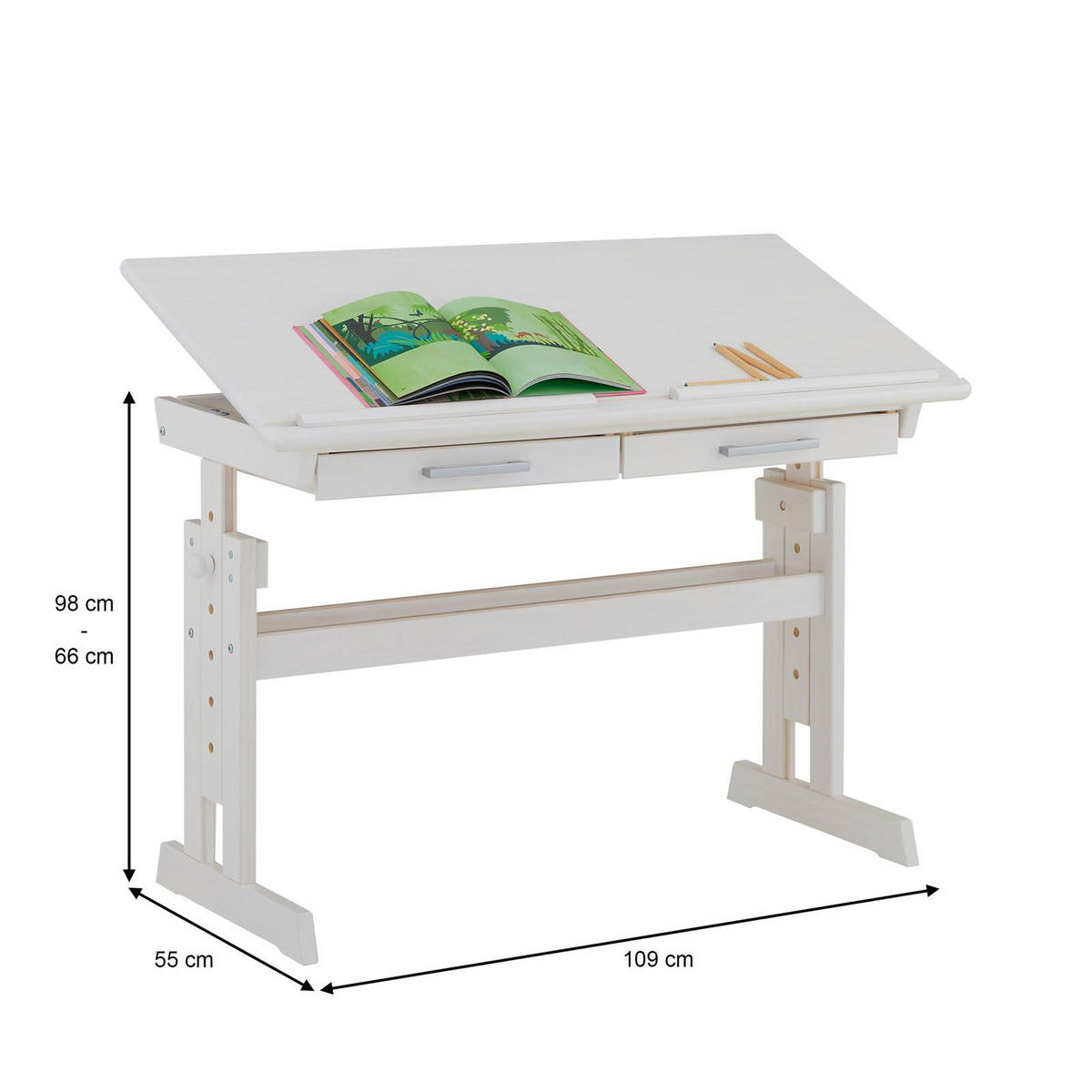 KINDERSCHREIBTISCH OLIVIA WEISS - Weiß, Holz (109/130/55cm) - IDIMEX