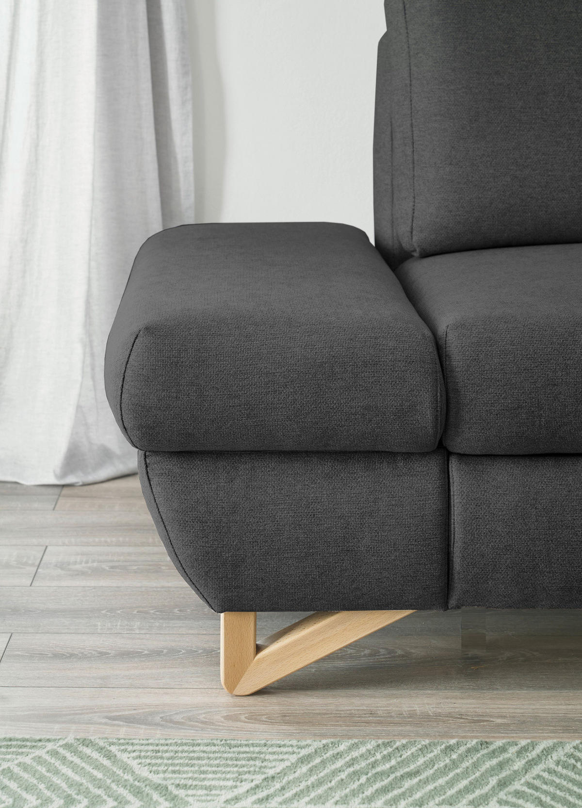ECKSOFA grau Velours, Wohnzimmer Sofa - Grau, Holz/Textil (284/166cm) - Furn.Design