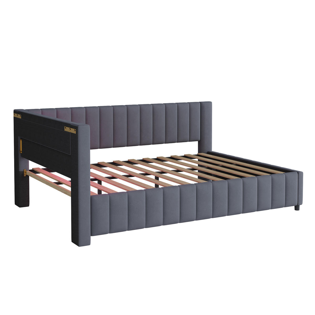 POLSTERBETT Schlafsofa 140/200 cm Grau Samt mit LED-Licht und USB-Ladeanschluss - Grau, Textil (140/200cm) - OKWISH