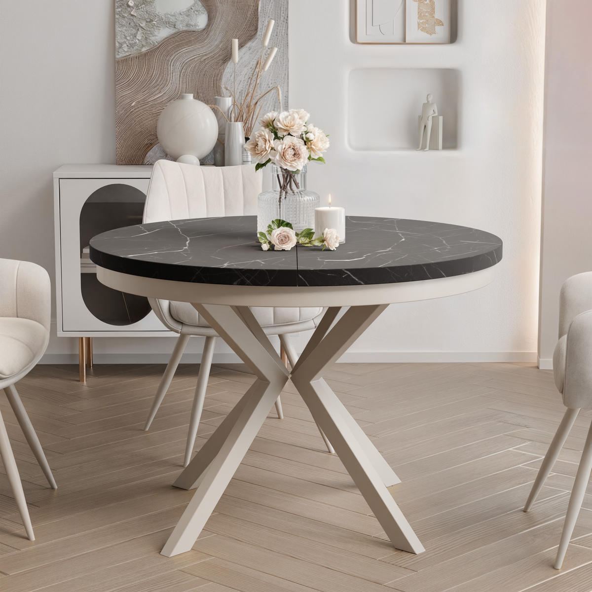 AUSZIEHTISCH MILTON 100-176/76 cm mit Metallgestell und Zarge, Kaschmir / Grigia Pietra - Kaschmir/Grau, Holzwerkstoff/Metall (100/100/76cm) - Idohome