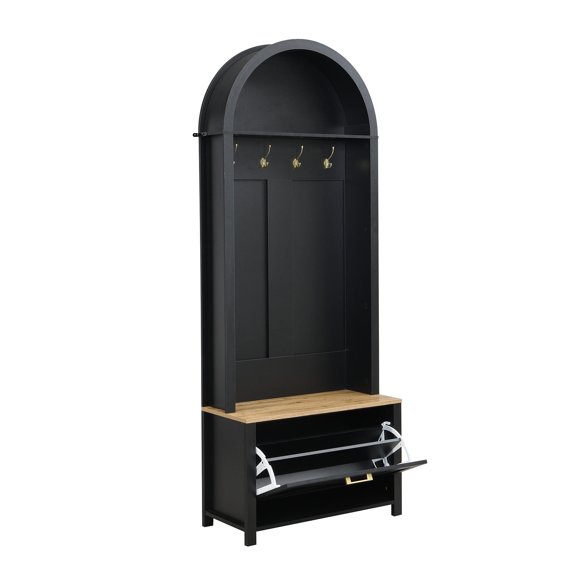 GARDEROBE Schuhregal Haken MDF - Schwarz, Holz (75/195/35cm) - LEBENLANG