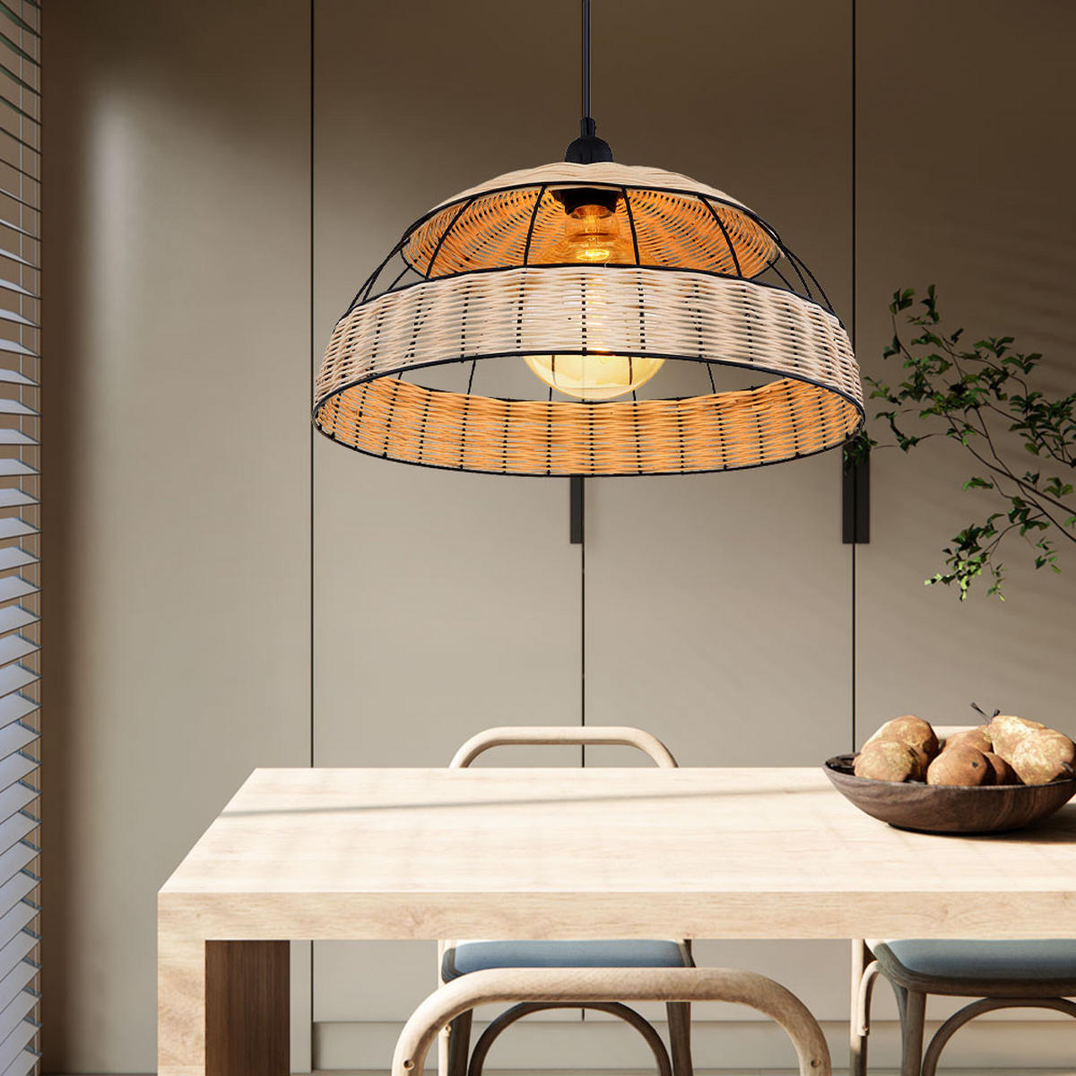 LED HÄNGELEUCHTE Rattan Braun Gitteroptik - Braun, Holz (40/40/120cm) - Globo Lighting