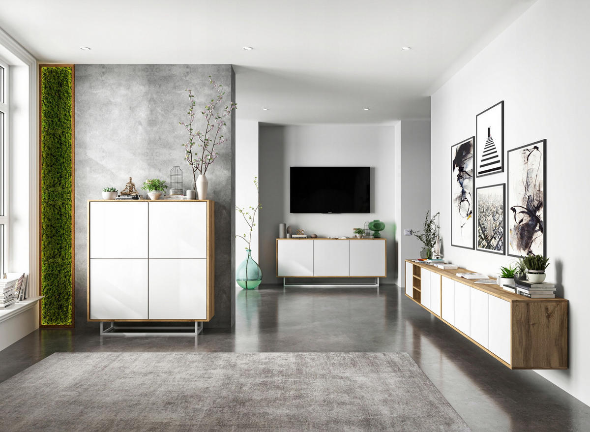 KOMMODE Apollo 4D Eiche wotan Weiß Matt 113 cm - Weiß, Holzwerkstoff/Metall (113/127/35cm) - Meble Lindner