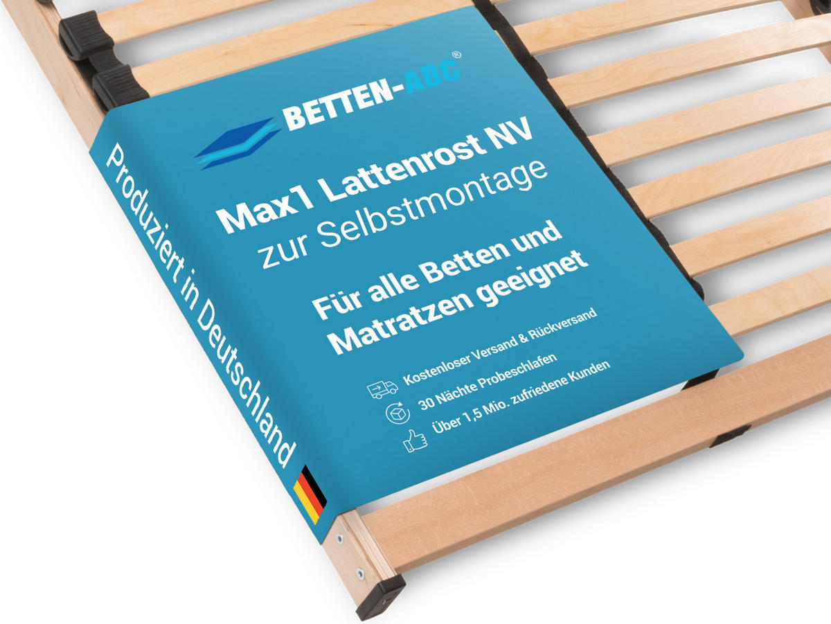 MAX NV MZV – Lattenrost zur Selbstmontage mit 28 Leisten, durchgehender Holm, TÜV SÜD GS, Größe: 90x200 - Weiß, Holz (90/200cm) - Betten-ABC