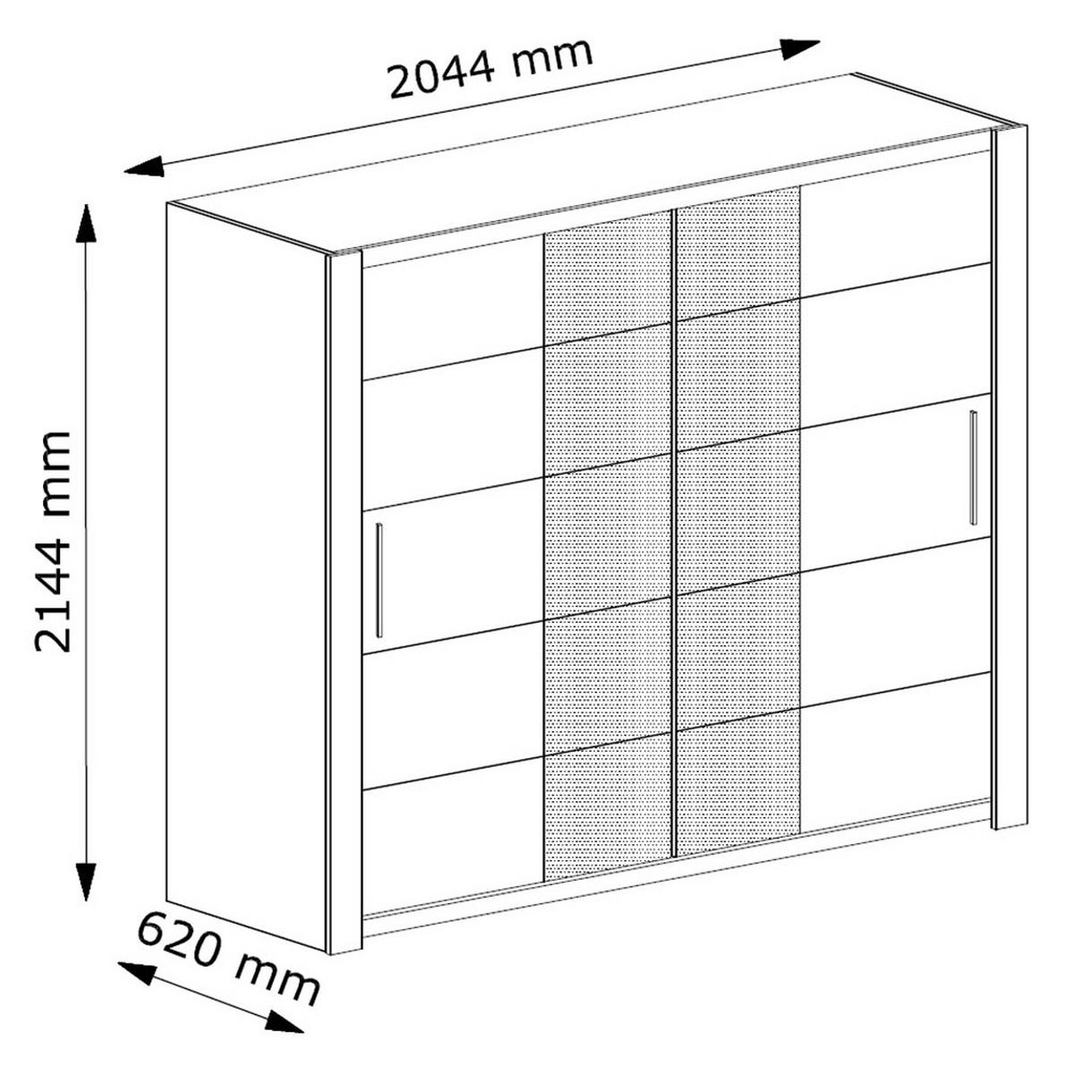 SCHIEBETÜRENSCHRANK Bari weiß / schwarz 204,4 cm / 62 cm / 214,4 cm - Weiß, Holz/Holzwerkstoff (204/214/62cm) - Feldmann-Wohnen