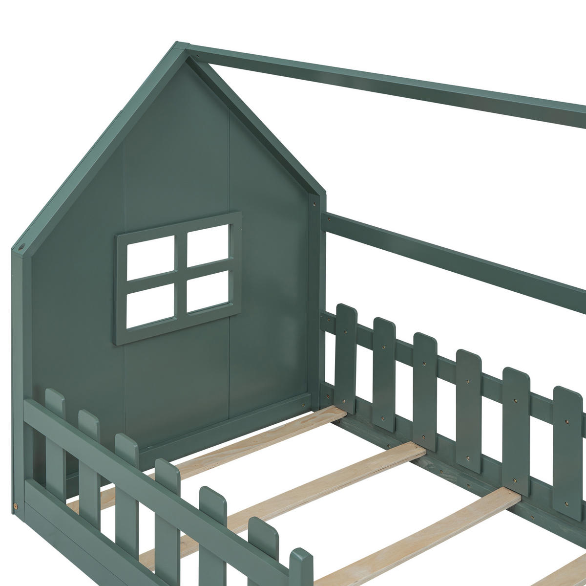 DOMČEKOVÁ posteľ z borovice a MDF, 90/200 cm zelená, v dizajne domčeka - zelená, drevo (90/200cm) - BEAOK