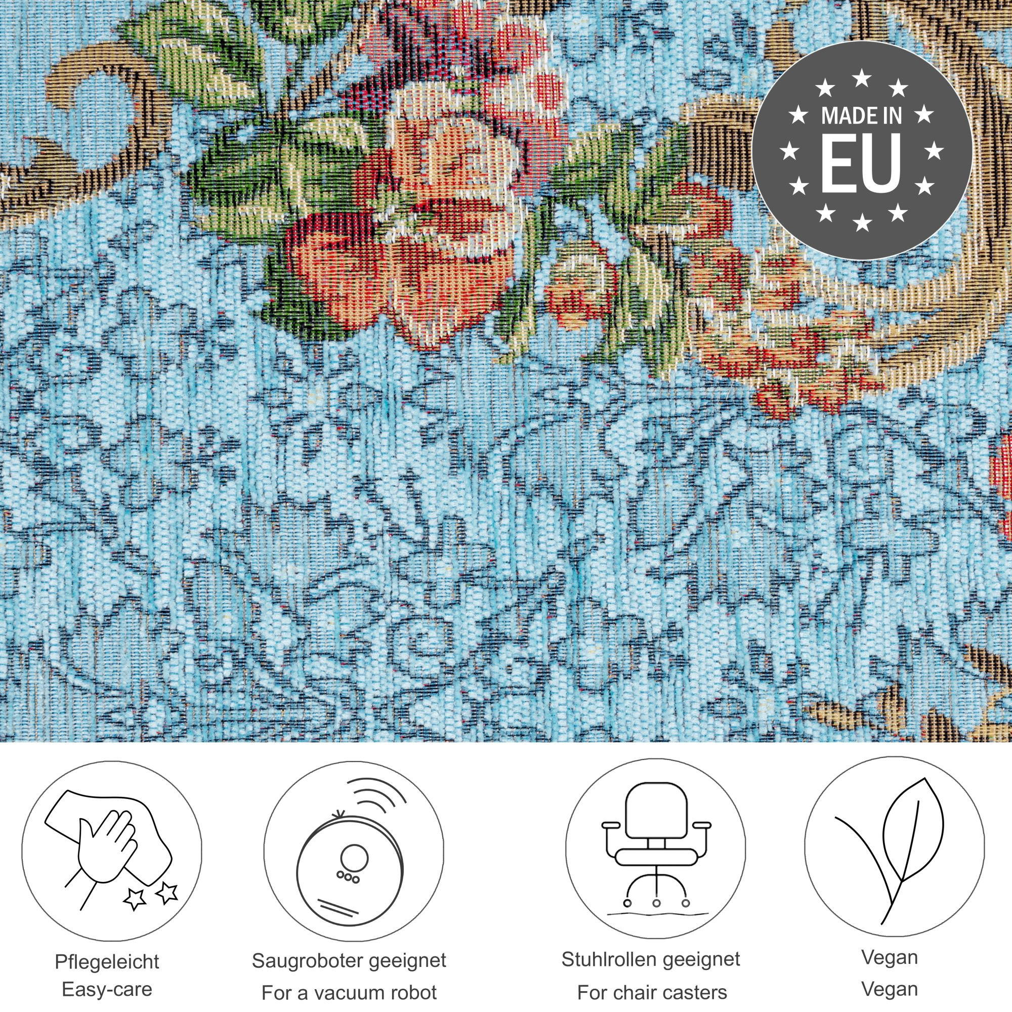 Thumbnail - Theko Flachwebteppich, Türkis, Textil, Floral, Rechteckig, 200x290 cm, für Fußbodenheizung geeignet, Teppiche & Böden, T...
