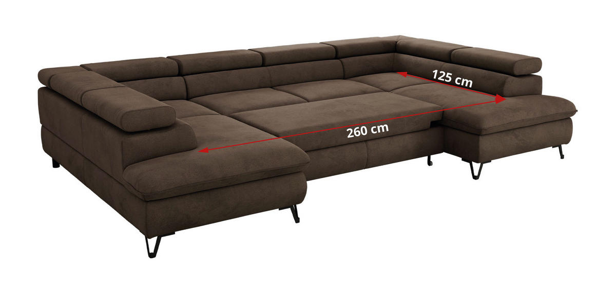 WOHNLANDSCHAFT PABLO U Velvet Braun - Schwarz/Braun, Textil/Metall (346/76/208cm) - MKS