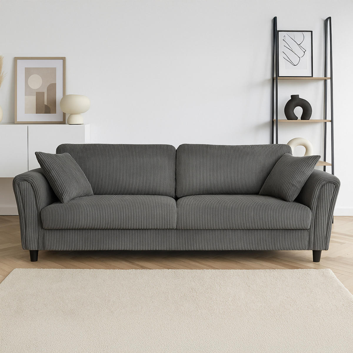 SOFA Lucerne Grau 4-Sitzer Samt - Grau, Holz (212/87/78cm) - Concept Usine