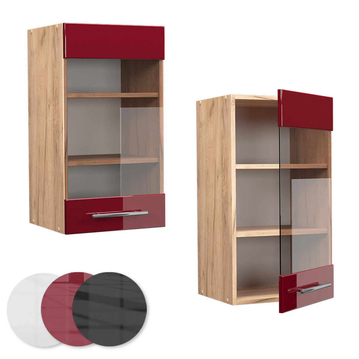 KÜCHENGLASSCHRANK Fame-Line Bordeaux Hochglanz 40 cm - Honigeiche/Bordeaux, Holzwerkstoff (40/72/34.1cm) - Vicco