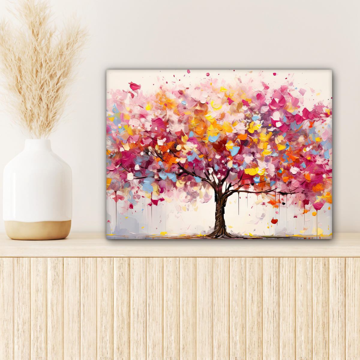LEINWANDBILD Aquarell - Baum - Kunst - Abstrakt 40x30 cm - Multicolor, Textil (40/30cm) - MuchoWow