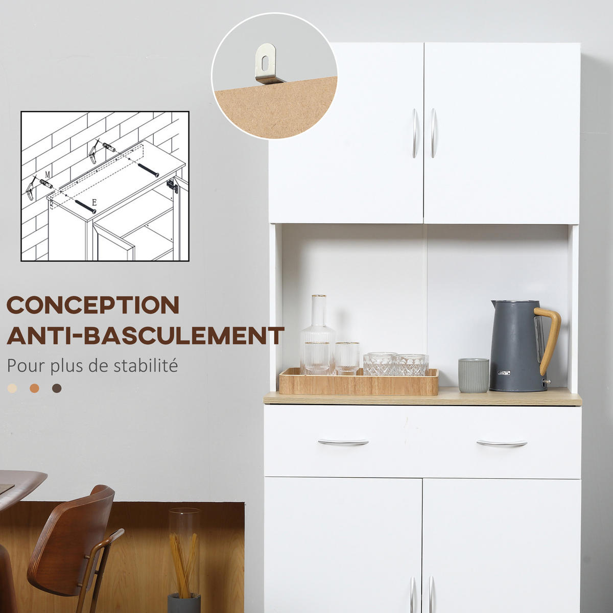 BUFFET DE-11210 4 Türen & 1 Schublade mit Arbeitsplatte Weiß - Weiß, Holzwerkstoff (40/180/80cm) - ComfortXL