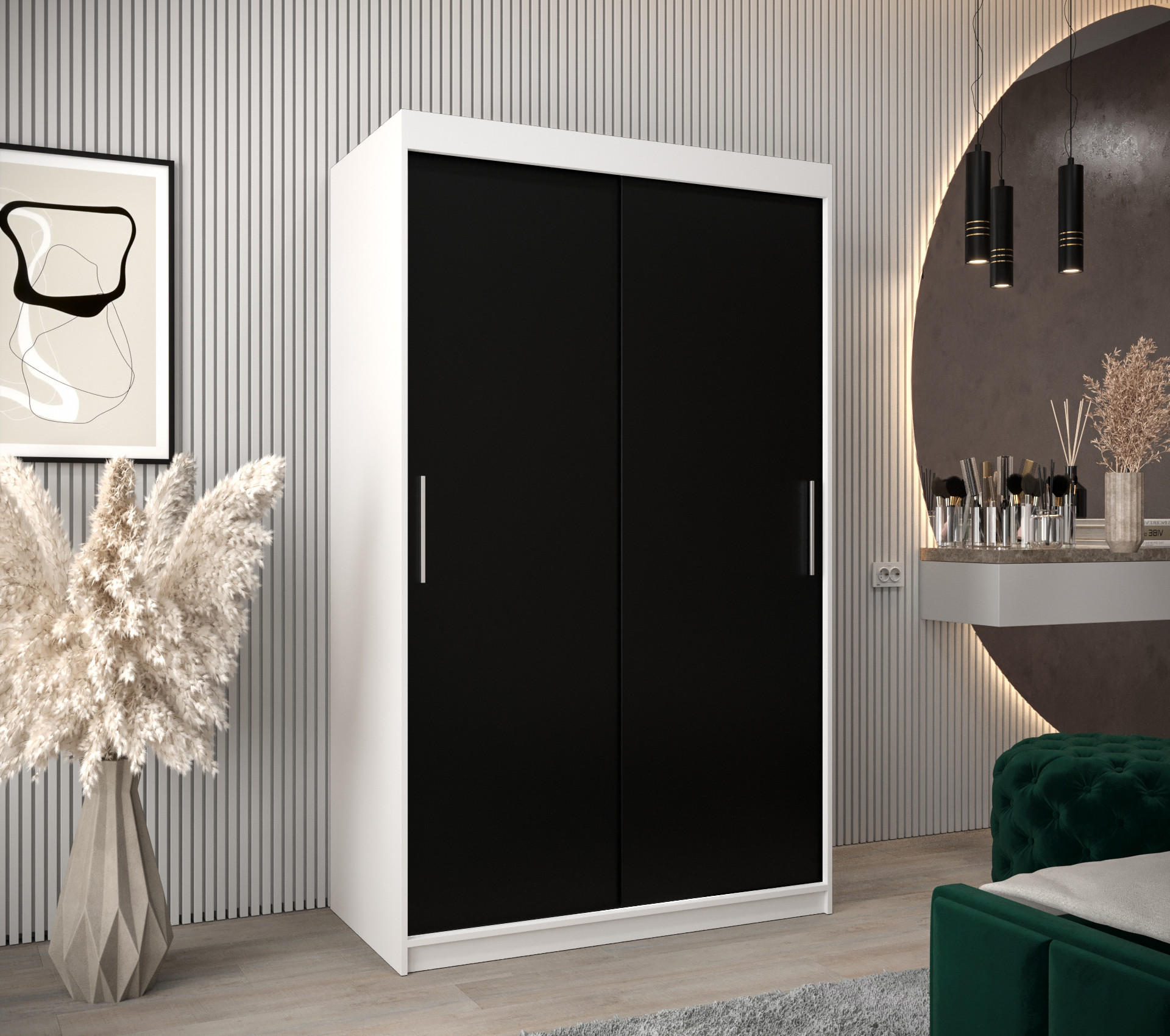 SCHWEBETÜRENSCHRANK 200/120/62 2-türig - Silberfarben/Schwarz, Holz/Kunststoff (120/200/62cm) - Abiks Möbel